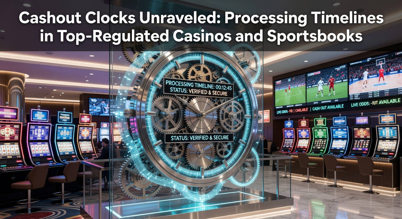 Grafiek met typische cashout-tijdslijnen in gereguleerde online casino's en bookmakers, inclusief pijlen die directe uitbetalingen en verificatievertragingen aangeven