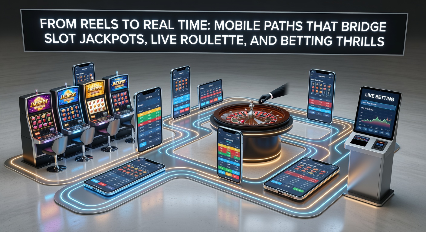 Dichtbij shot van een hybride mobiel scherm met slot jackpot teller, live roulette wiel en sport odds ticker, illustrerend real-time integratie
