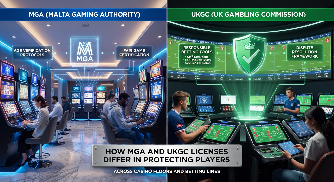 Grafiek met beschermingsmaatregelen van MGA versus UKGC voor casino- en bettingspelers