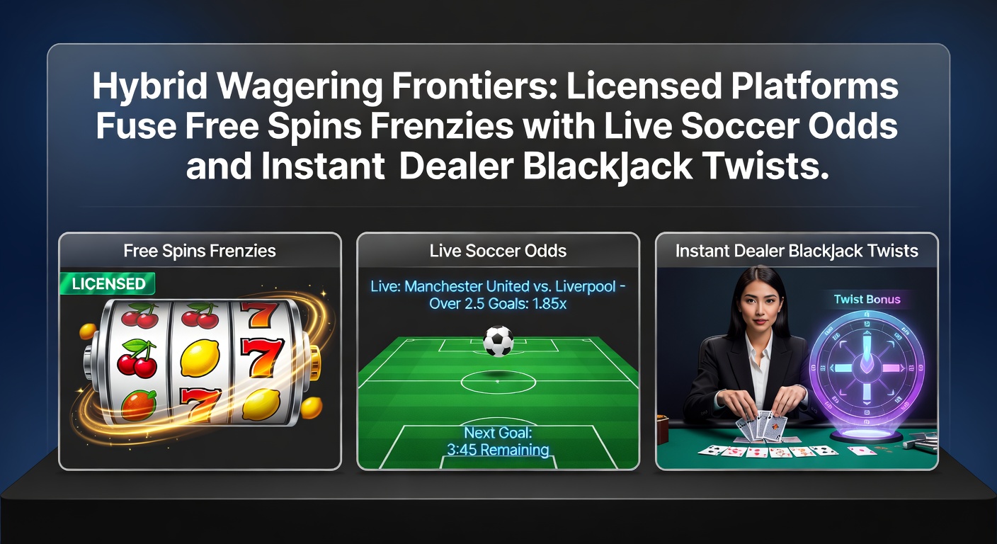 Schermafbeelding van een hybride gokplatform dat slots met gratis spins, live voetbalweddenschappen en blackjack tafels naadloos integreert op een mobiel apparaat