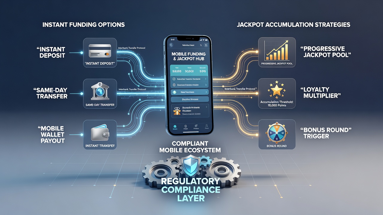 Grafiek die instant funding stromen en jackpot accumulatie patronen illustreert op mobiele sport- en casinoplatforms