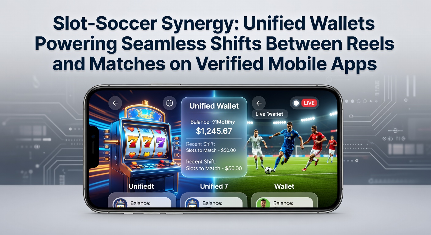 Mobiele app met slots en voetbalweddenschappen naast elkaar, geïllustreerd met een unified wallet interface die naadloos overschakelt tussen reels en live matches