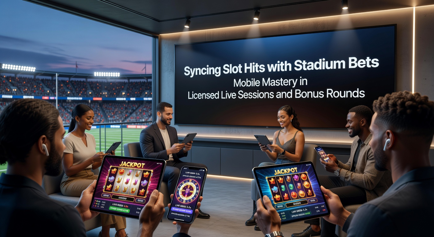 Mobiele speler synchroniseert slotwinsten met live stadionweddenschappen tijdens een gelicenseerde sessie, met bonusrondes in actie op het scherm
