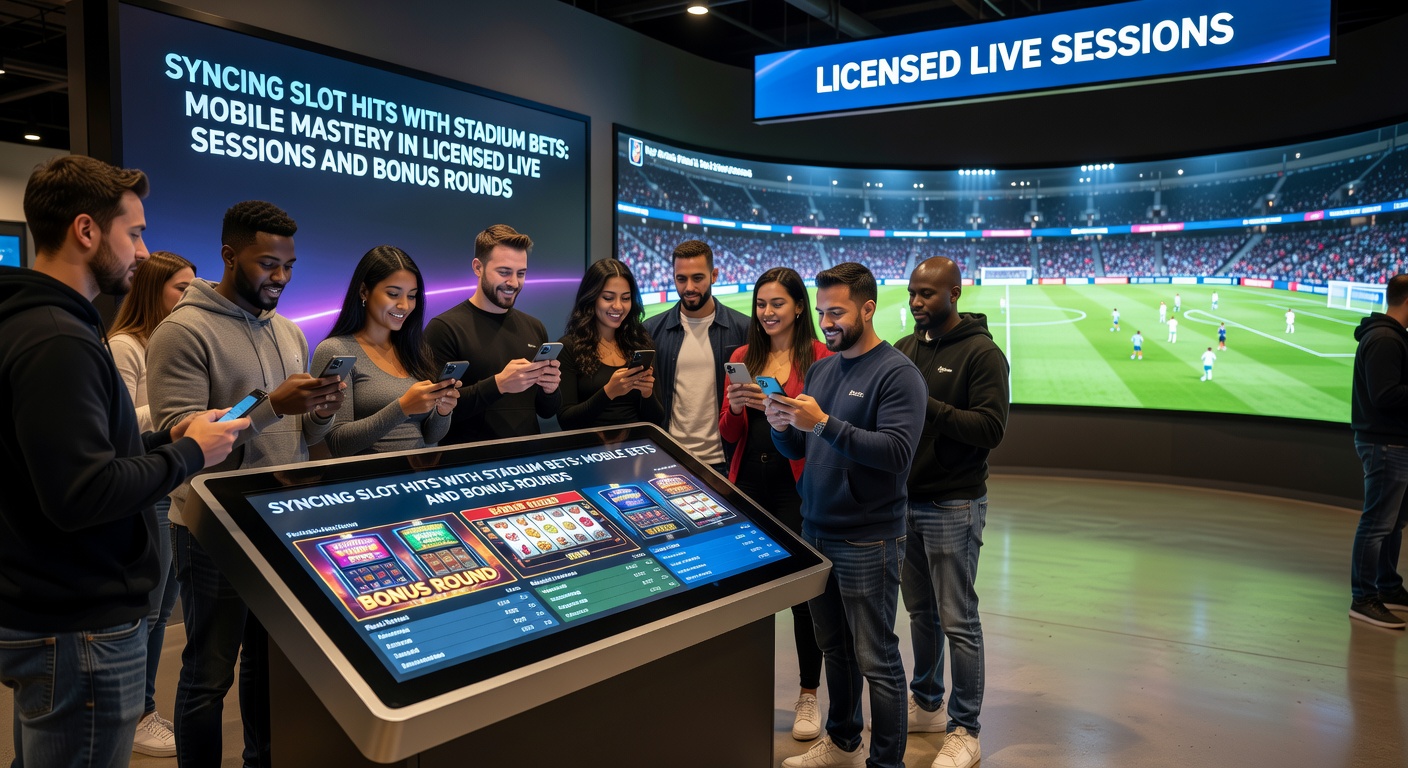 Duidelijke weergave van een mobiel scherm met gesynchroniseerde slot hit, live stadionweddenschap en actieve bonusronde in een gelicenseerd casino