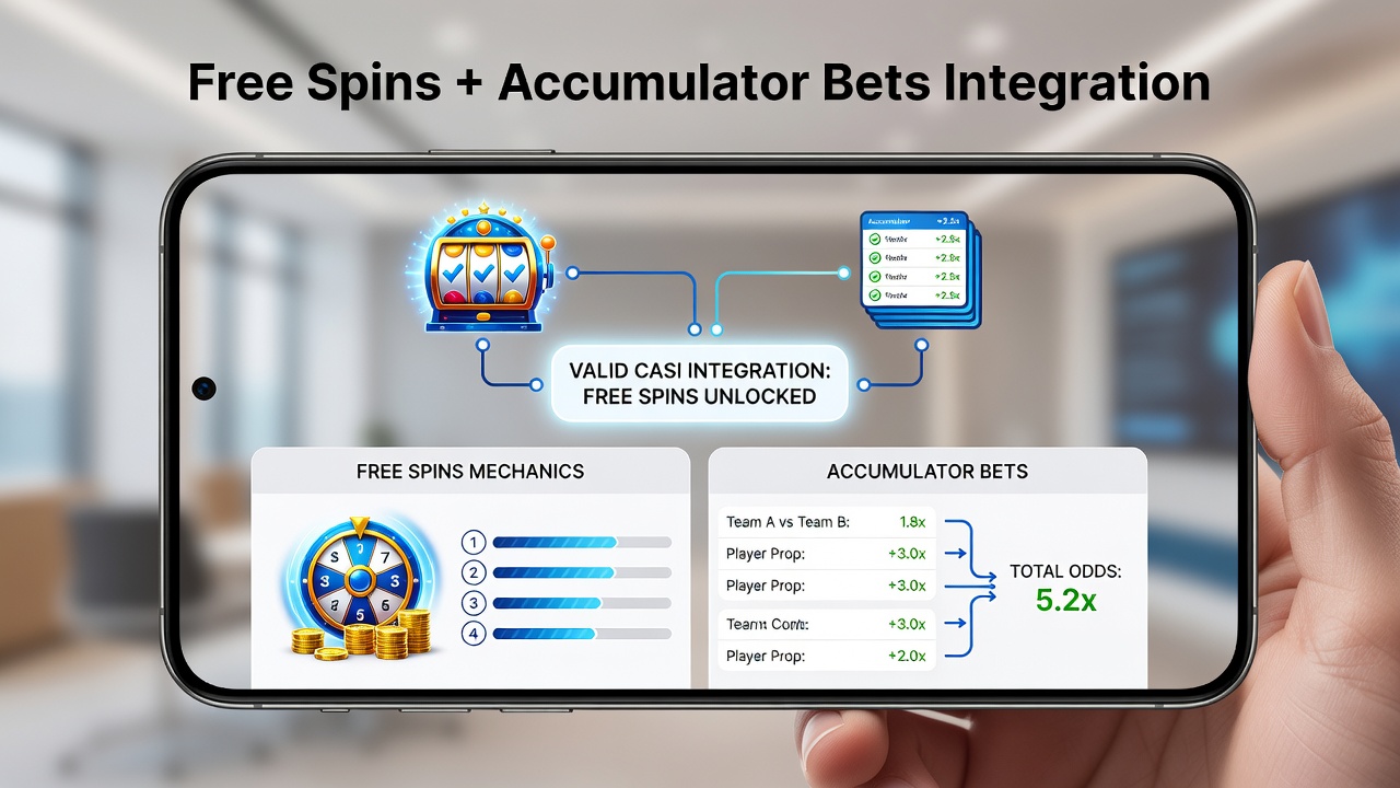 Gebruiker op mobiel apparaat die gratis spins en accumulatoren combineert