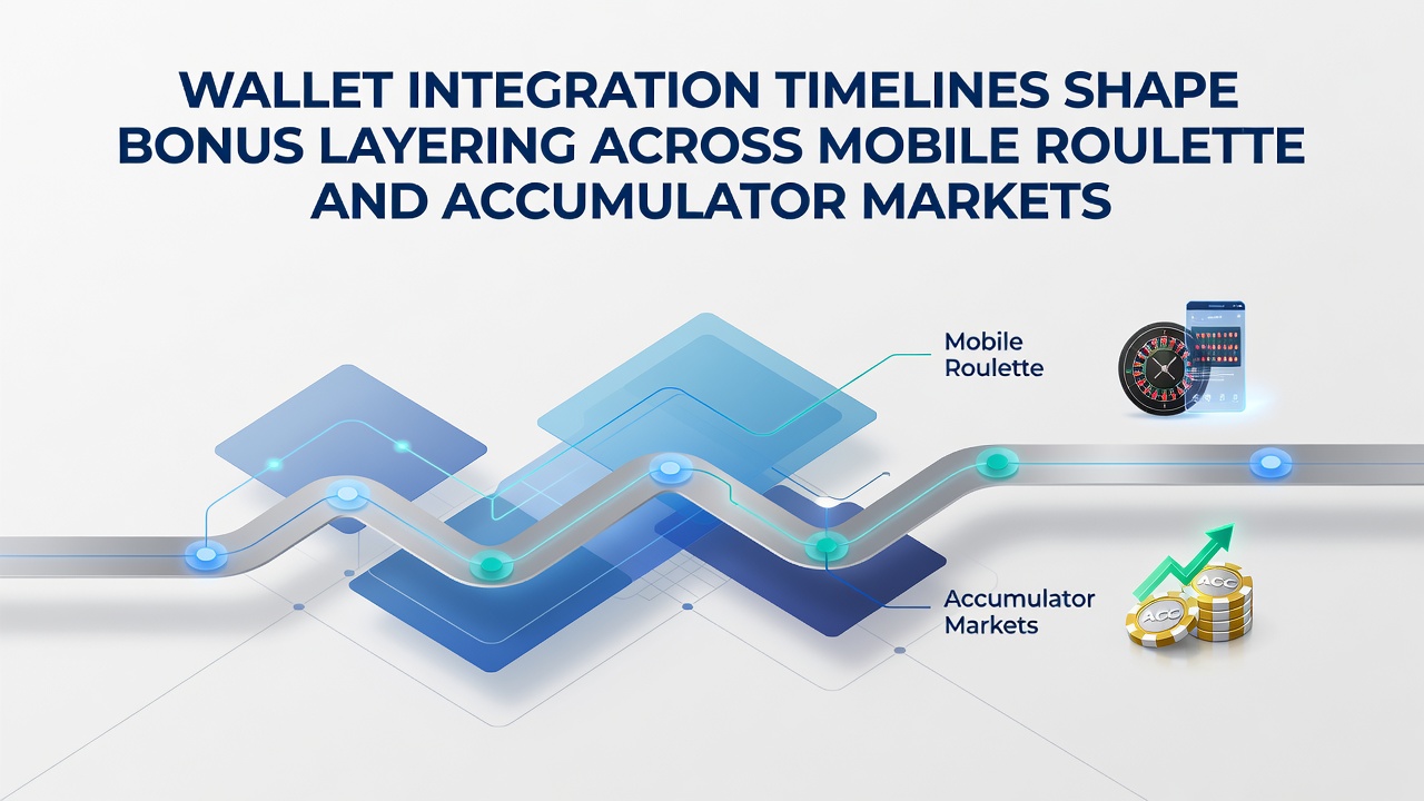 Illustratie van mobiele portemonnee-integratie met roulette en accumulatiebonuslagen op smartphones