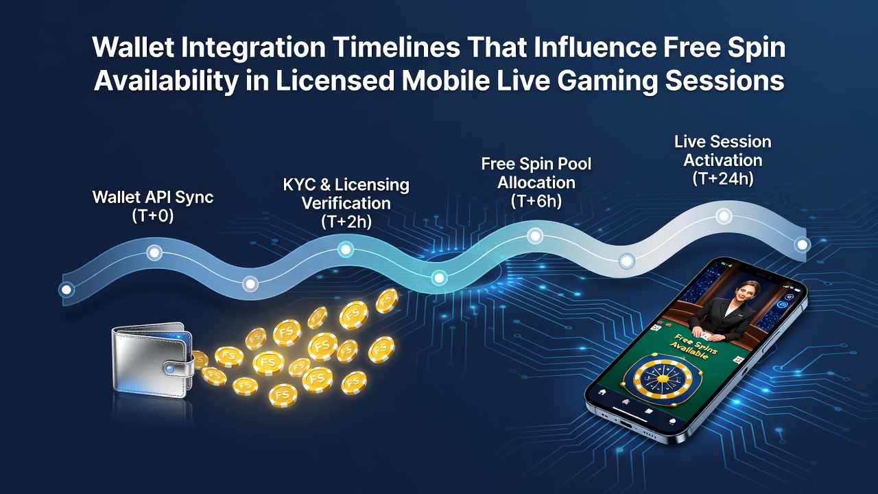 Illustratie van mobiele wallet integratie in live gaming sessies met tijdslijnen voor gratis spins